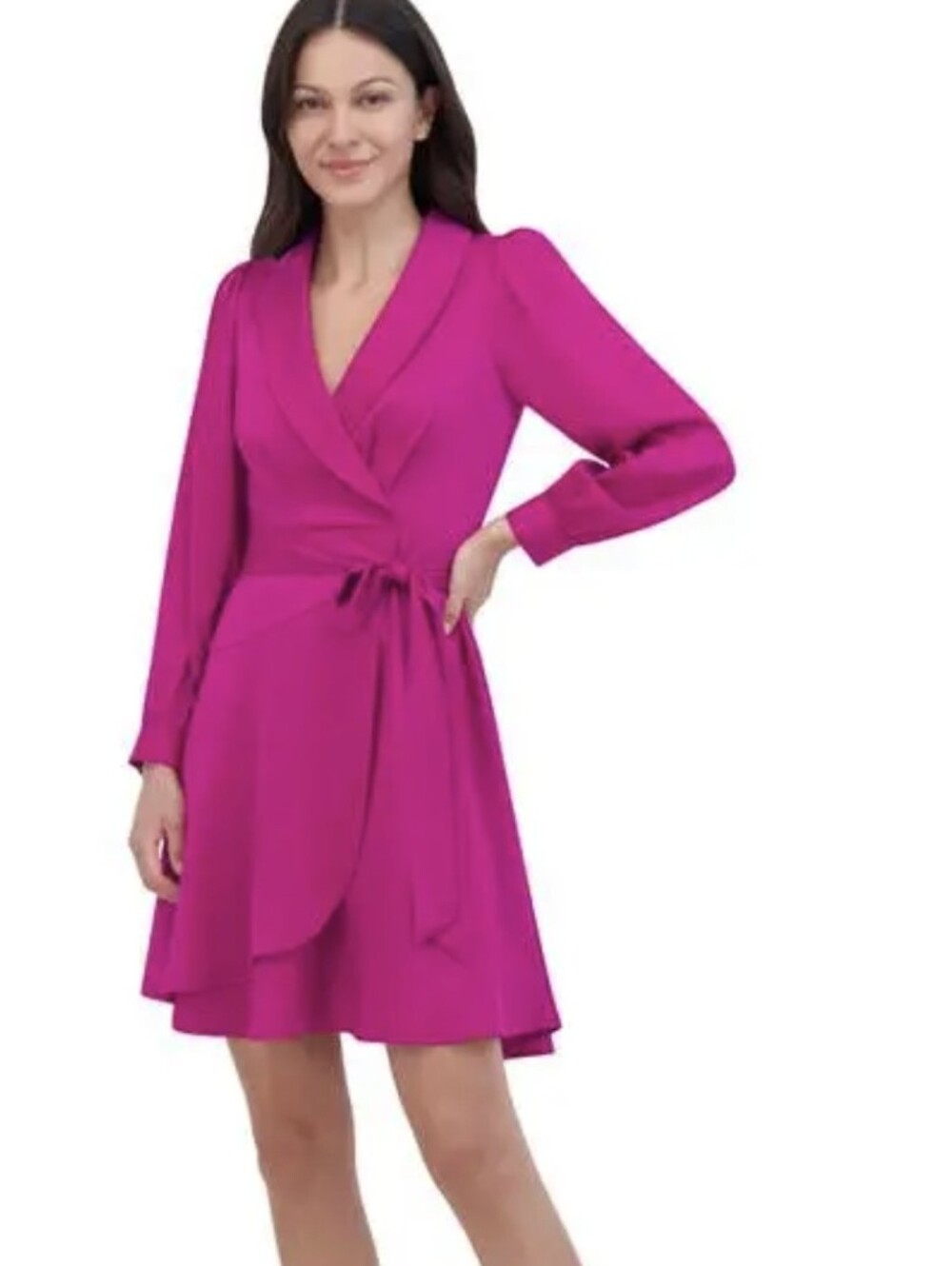 Fuchsia Long Sleeve True Wrap Dress Petite Medium